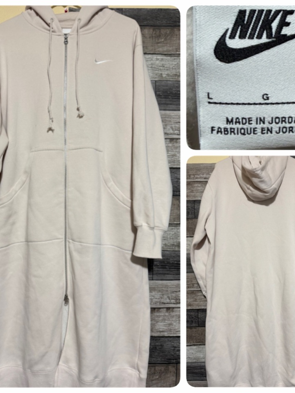 Nike Sportswear Phoenix Fleece Oversized Long Full Zip Hoodie Women's L Cream
